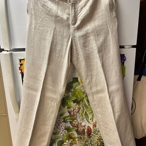 Women's Eddie Bauer Tan/Beige 100% Linen Vashon Fit Pants Size 10 Wide Legs